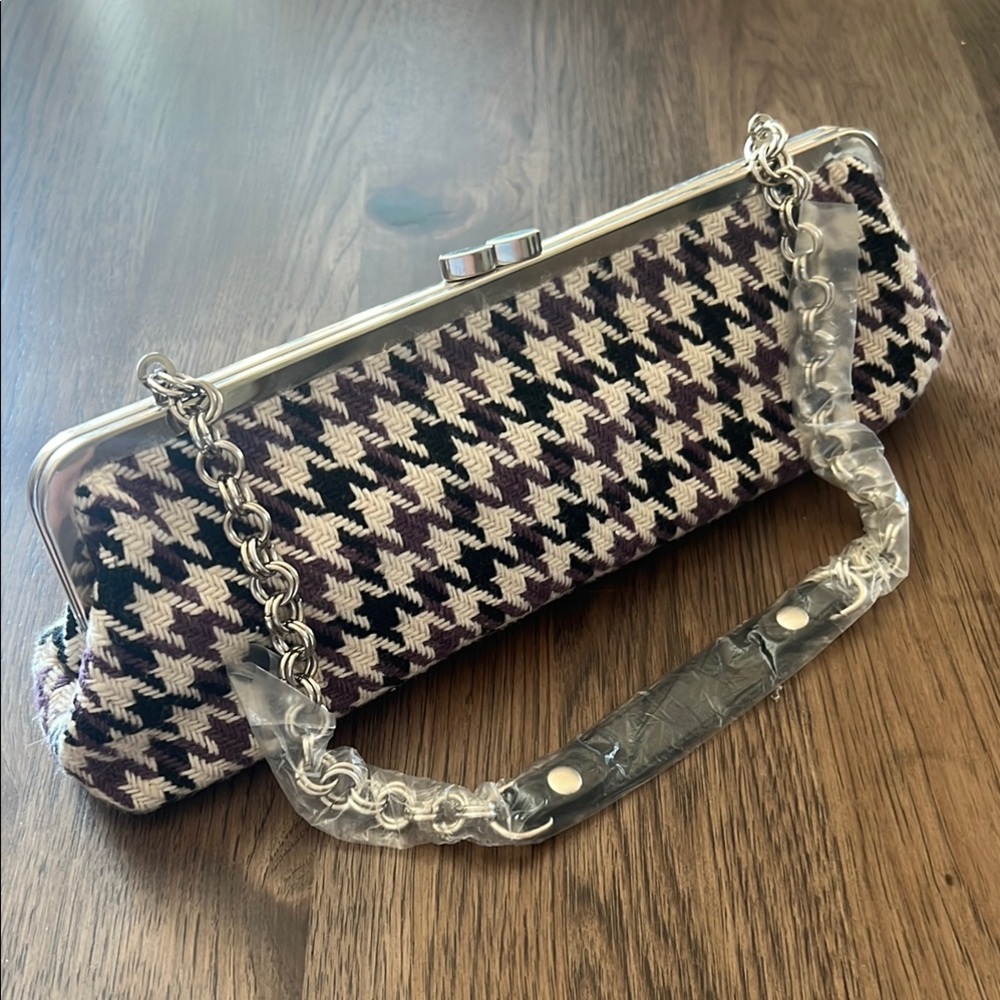 Apt.9 Clutch Purple and Black Pattern Purse With Chain Strap